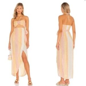 L*Space Solana Striped Wrap Style Cut Out Dress Ravelo Pink Orange Size Large